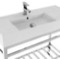 Modern Ceramic Console Sink With Counter Space and Chrome Base, 40